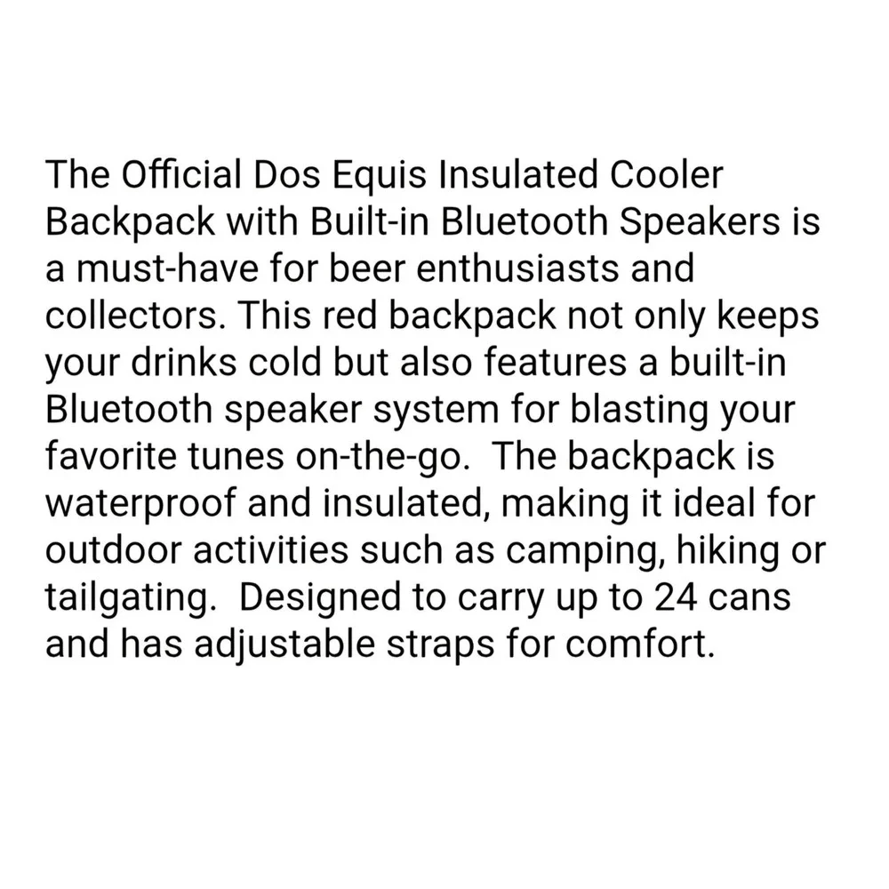 NEW Dos Equis Insulated Cooler Backpack Hiking Beer‎ Built-in Bluetooth Speakers